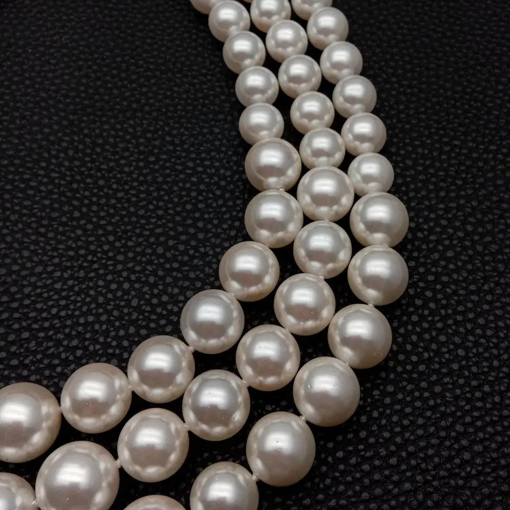 3 Rows White Sea Shell Pearl Graduated Necklace