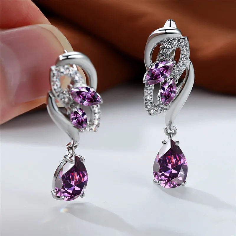 Luxury Female Blue Rainbow Stone Earring