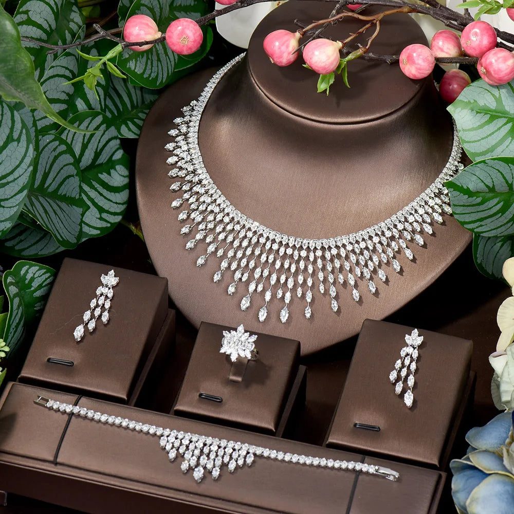 Elegant Diamond Jewerly Set - Luxury Bridal Necklace, Earrings & Ring - Wedding