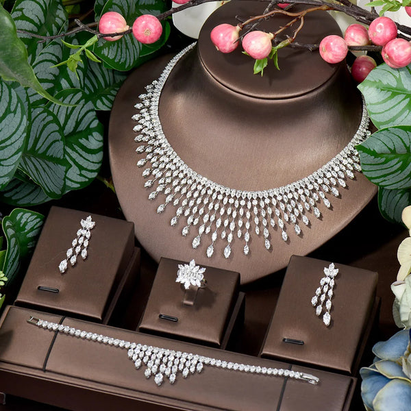 Elegant Diamond Jewerly Set - Luxury Bridal Necklace, Earrings & Ring - Wedding