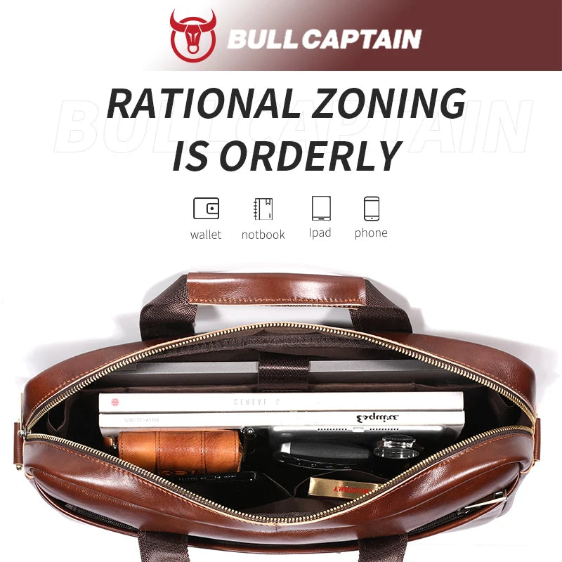 BULLCAPTAIN Leather Laptop Bag