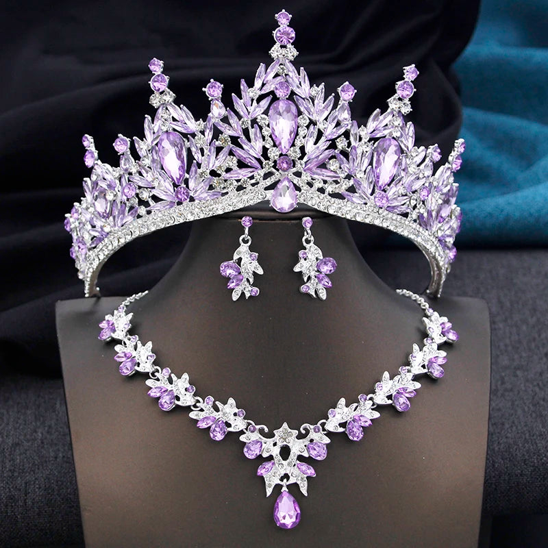Luxury Sapphire Jewerly Set Royal Tiara, Necklace & Earrings - Bridal Crow