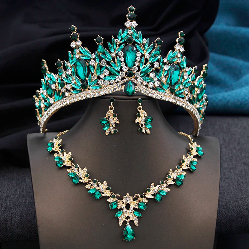 Luxury Sapphire Jewerly Set Royal Tiara, Necklace & Earrings - Bridal Crow
