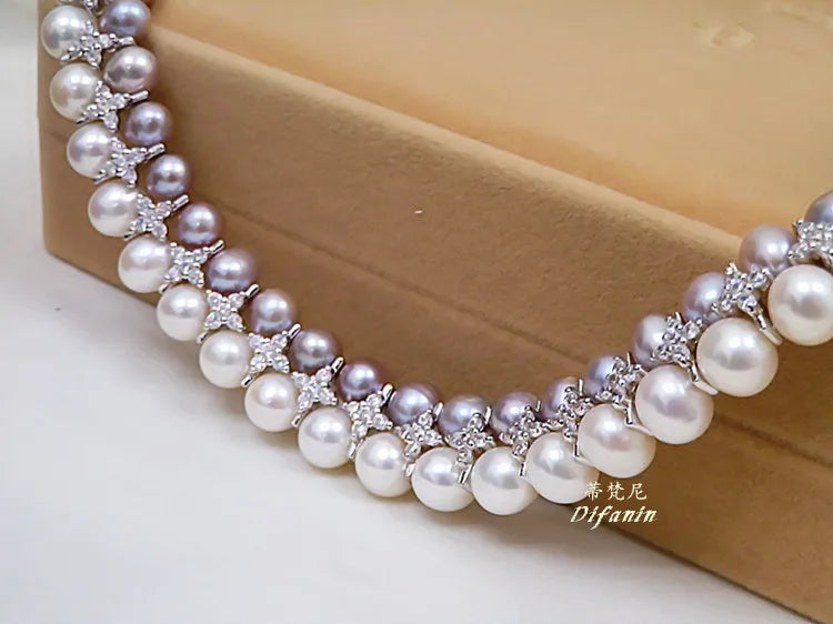 Double Strands South Sea White Pink Lavender Necklace Bracelets Sets