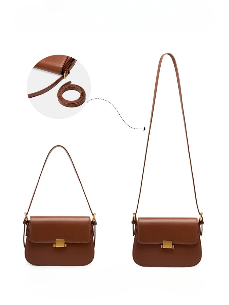 Elegant Leather Shoulder Bag - Gold Clasp