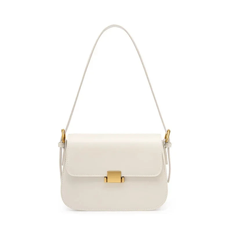 Elegant Leather Shoulder Bag - Gold Clasp