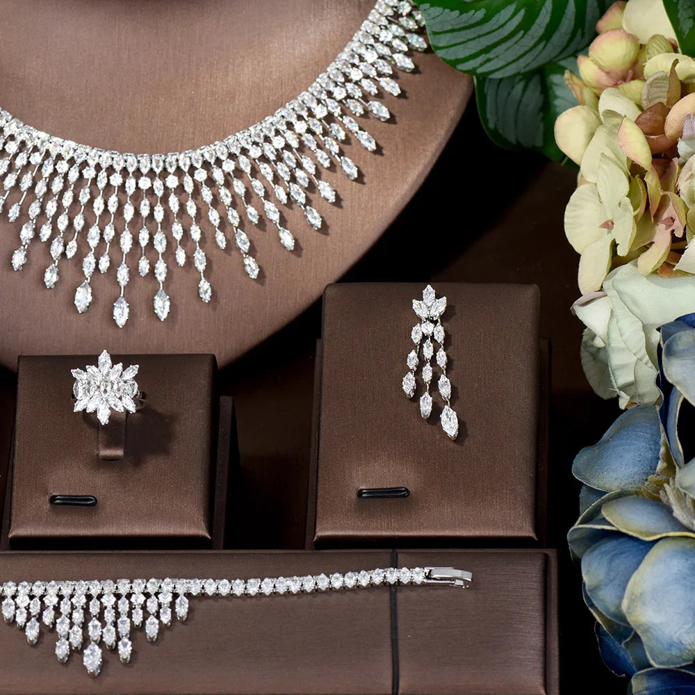 Elegant Diamond Jewerly Set - Luxury Bridal Necklace, Earrings & Ring - Wedding