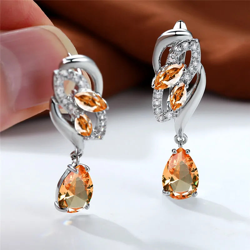 Luxury Female Blue Rainbow Stone Earring