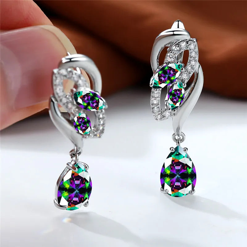 Luxury Female Blue Rainbow Stone Earring