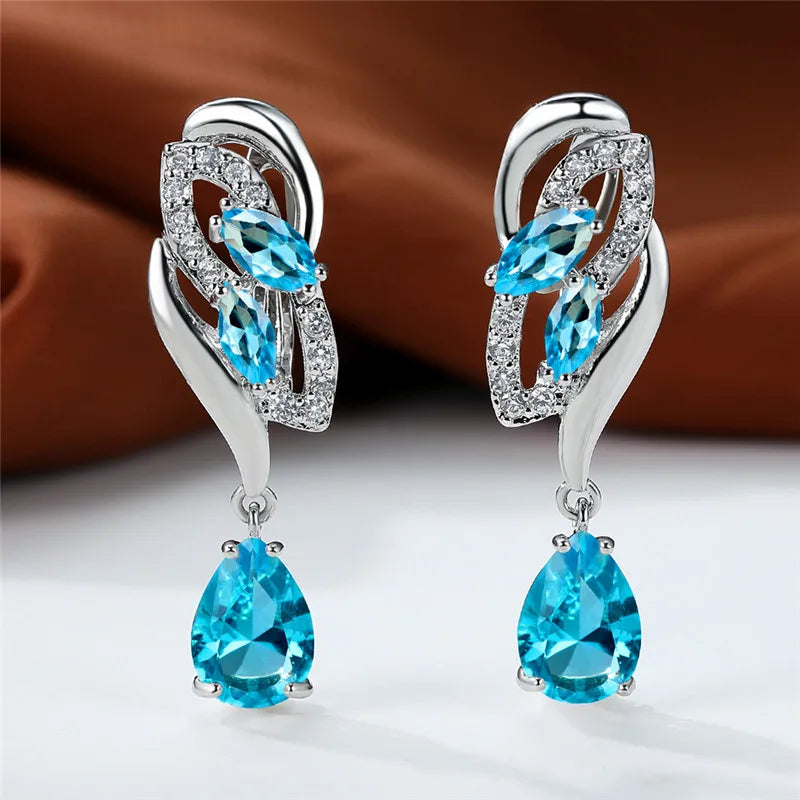 Luxury Female Blue Rainbow Stone Earring