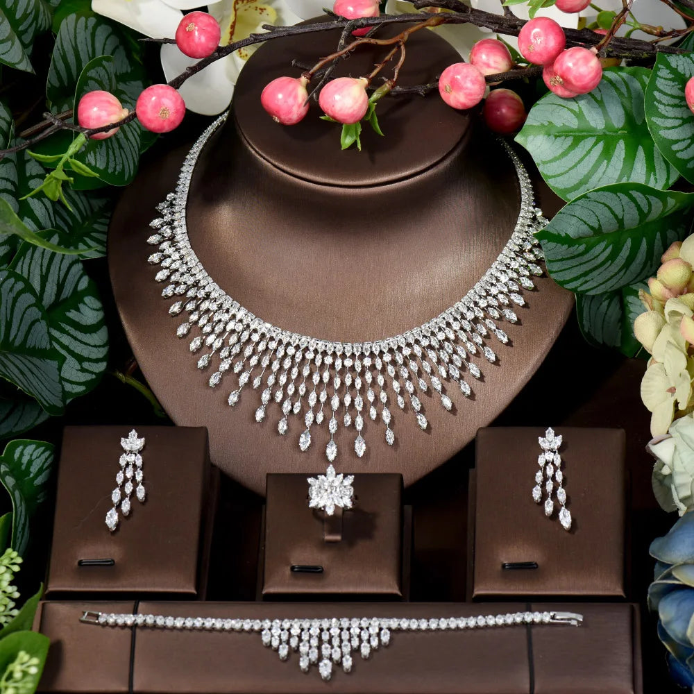 Elegant Diamond Jewerly Set - Luxury Bridal Necklace, Earrings & Ring - Wedding