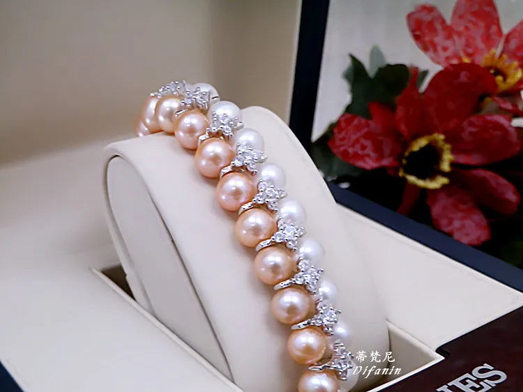 Double Strands South Sea White Pink Lavender Necklace Bracelets Sets