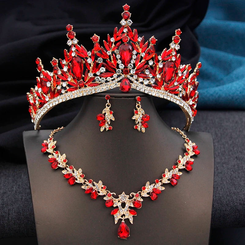 Luxury Sapphire Jewerly Set Royal Tiara, Necklace & Earrings - Bridal Crow