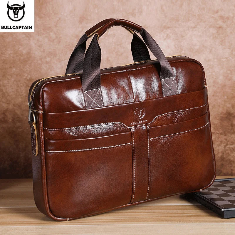 BULLCAPTAIN Leather Laptop Bag