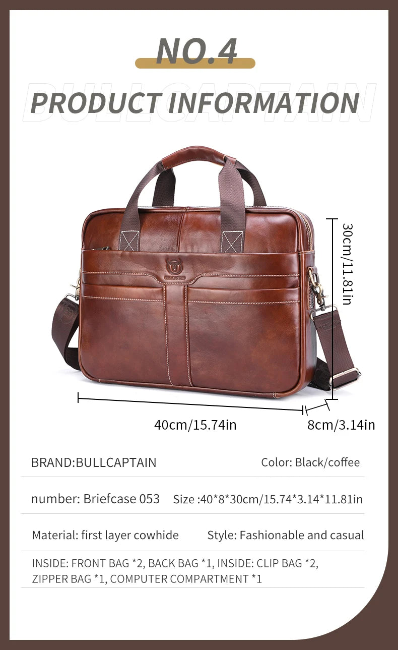 BULLCAPTAIN Leather Laptop Bag