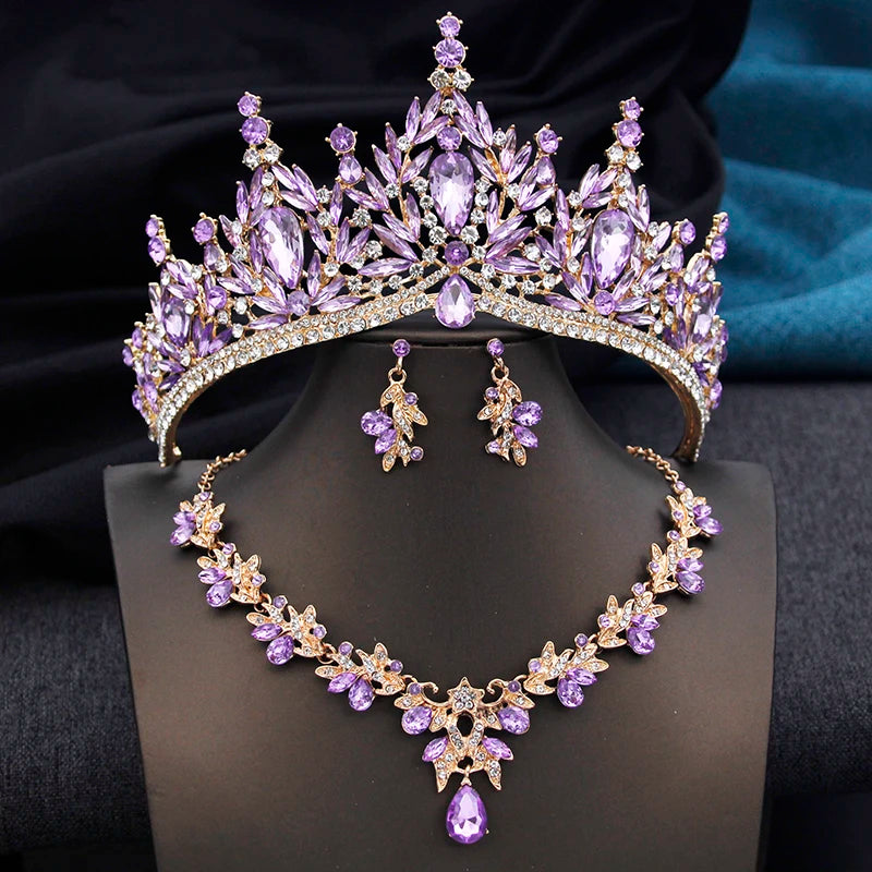 Luxury Sapphire Jewerly Set Royal Tiara, Necklace & Earrings - Bridal Crow