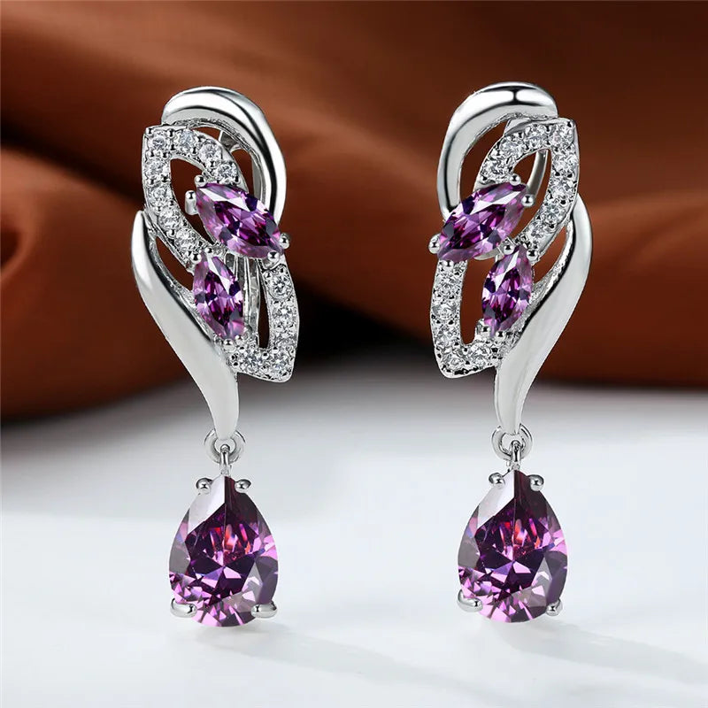Luxury Female Blue Rainbow Stone Earring