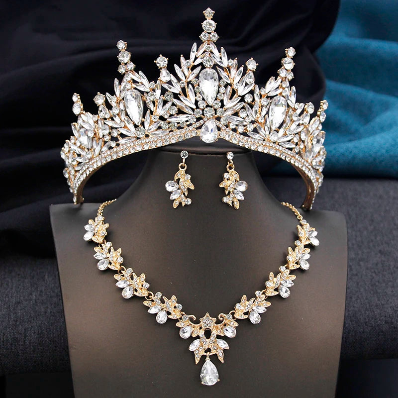 Luxury Sapphire Jewerly Set Royal Tiara, Necklace & Earrings - Bridal Crow