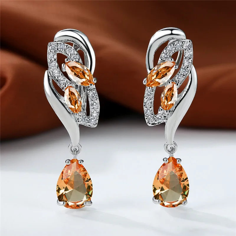 Luxury Female Blue Rainbow Stone Earring