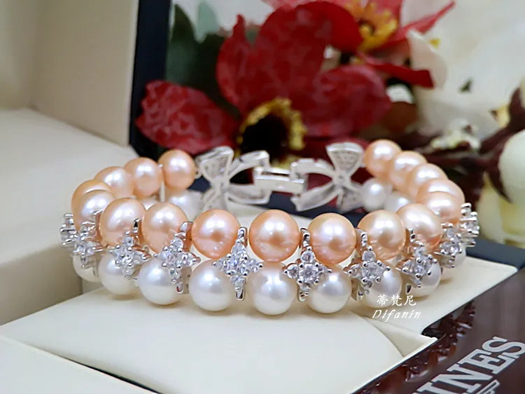 Double Strands South Sea White Pink Lavender Necklace Bracelets Sets
