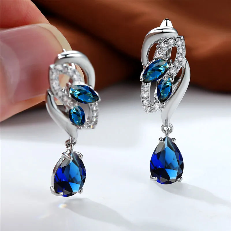 Luxury Female Blue Rainbow Stone Earring