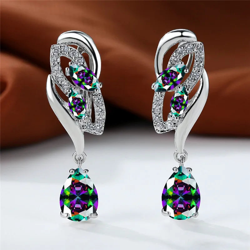 Luxury Female Blue Rainbow Stone Earring