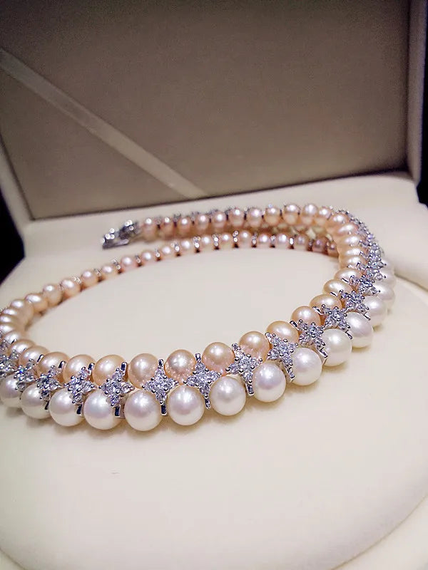 Double Strands South Sea White Pink Lavender Necklace Bracelets Sets