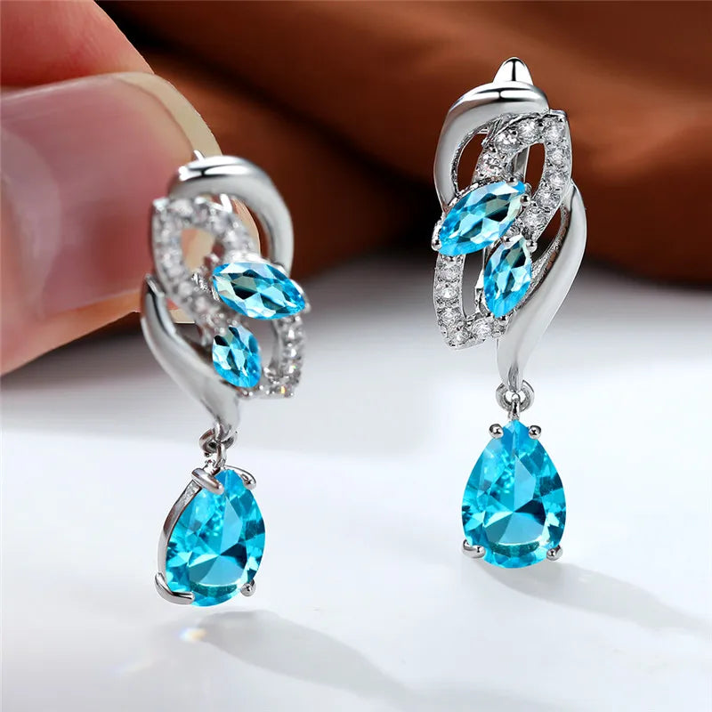 Luxury Female Blue Rainbow Stone Earring