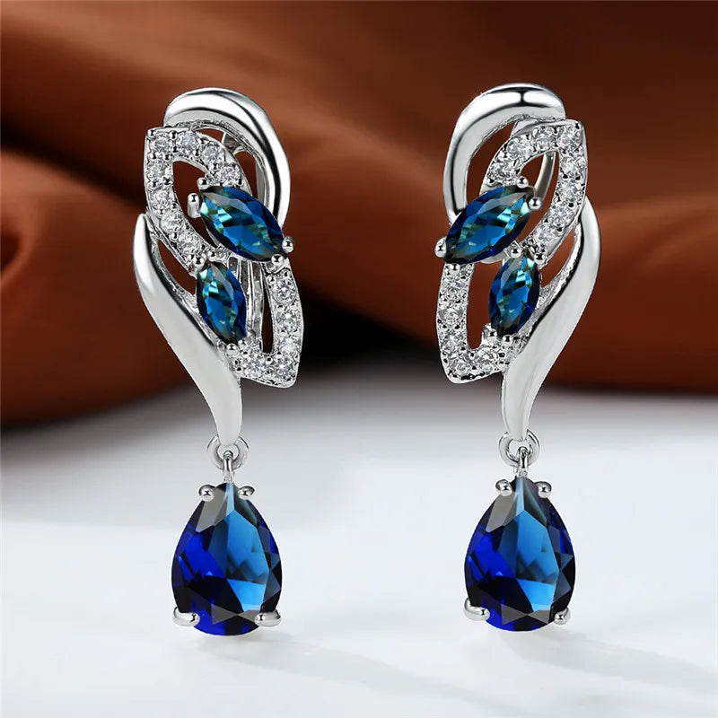 Luxury Female Blue Rainbow Stone Earring