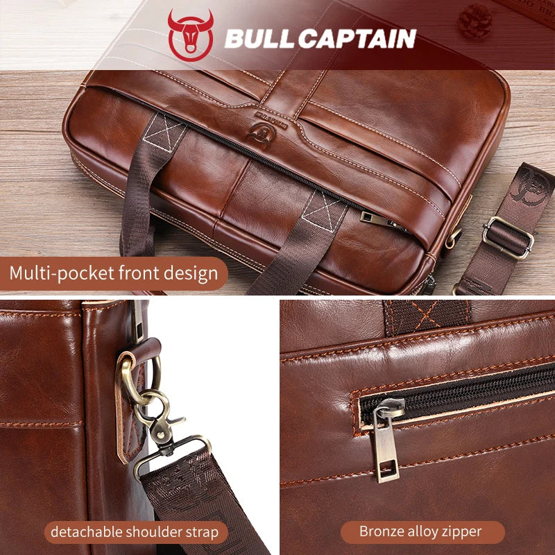 BULLCAPTAIN Leather Laptop Bag