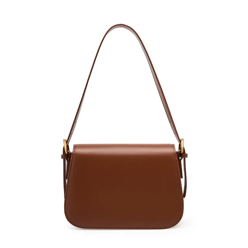 Elegant Leather Shoulder Bag - Gold Clasp