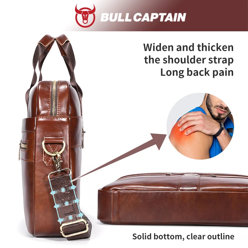 BULLCAPTAIN Leather Laptop Bag