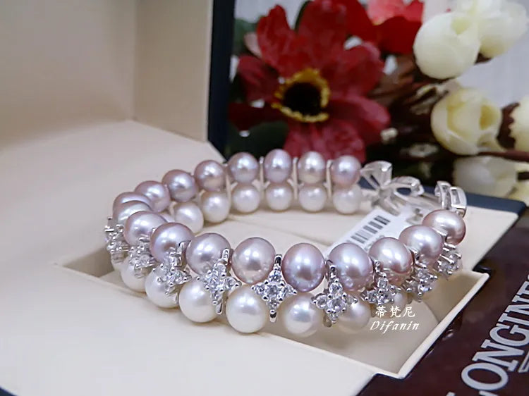 Double Strands South Sea White Pink Lavender Necklace Bracelets Sets