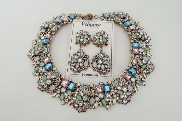 Jewelry set with necklace and earrings on a card labeled 'Fashion Jewelry'.