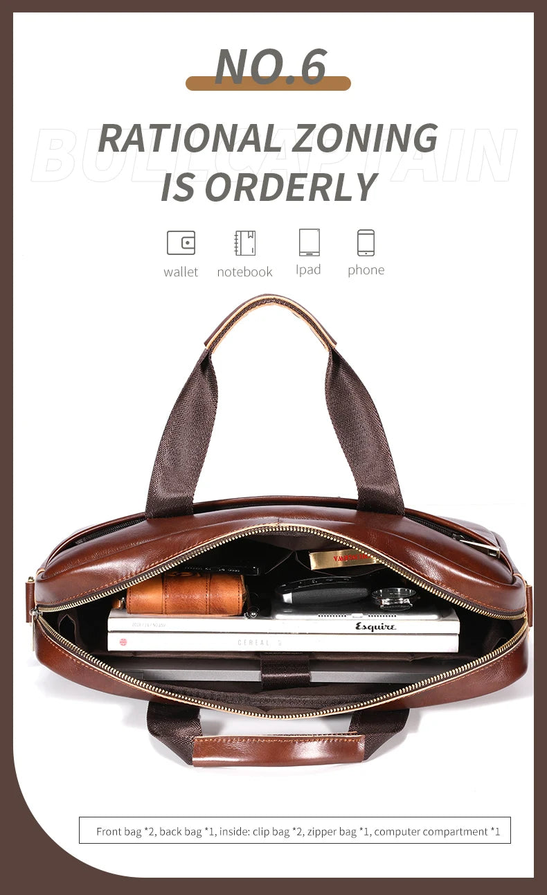BULLCAPTAIN Leather Laptop Bag