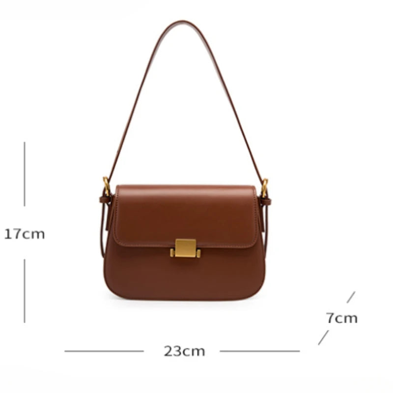 Elegant Leather Shoulder Bag - Gold Clasp