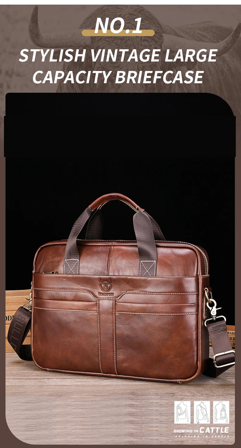 BULLCAPTAIN Leather Laptop Bag