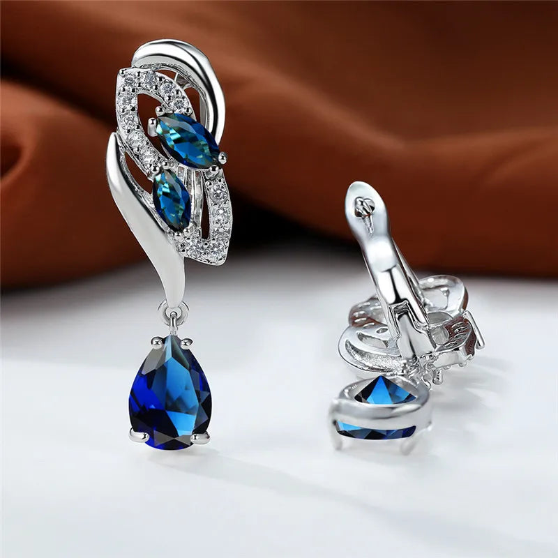 Luxury Female Blue Rainbow Stone Earring
