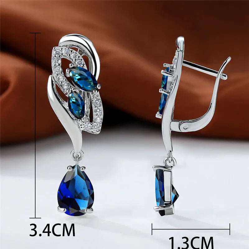 Luxury Female Blue Rainbow Stone Earring