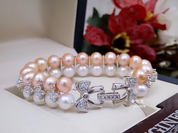 Double Strands South Sea White Pink Lavender Necklace Bracelets Sets