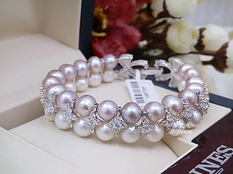 Double Strands South Sea White Pink Lavender Necklace Bracelets Sets