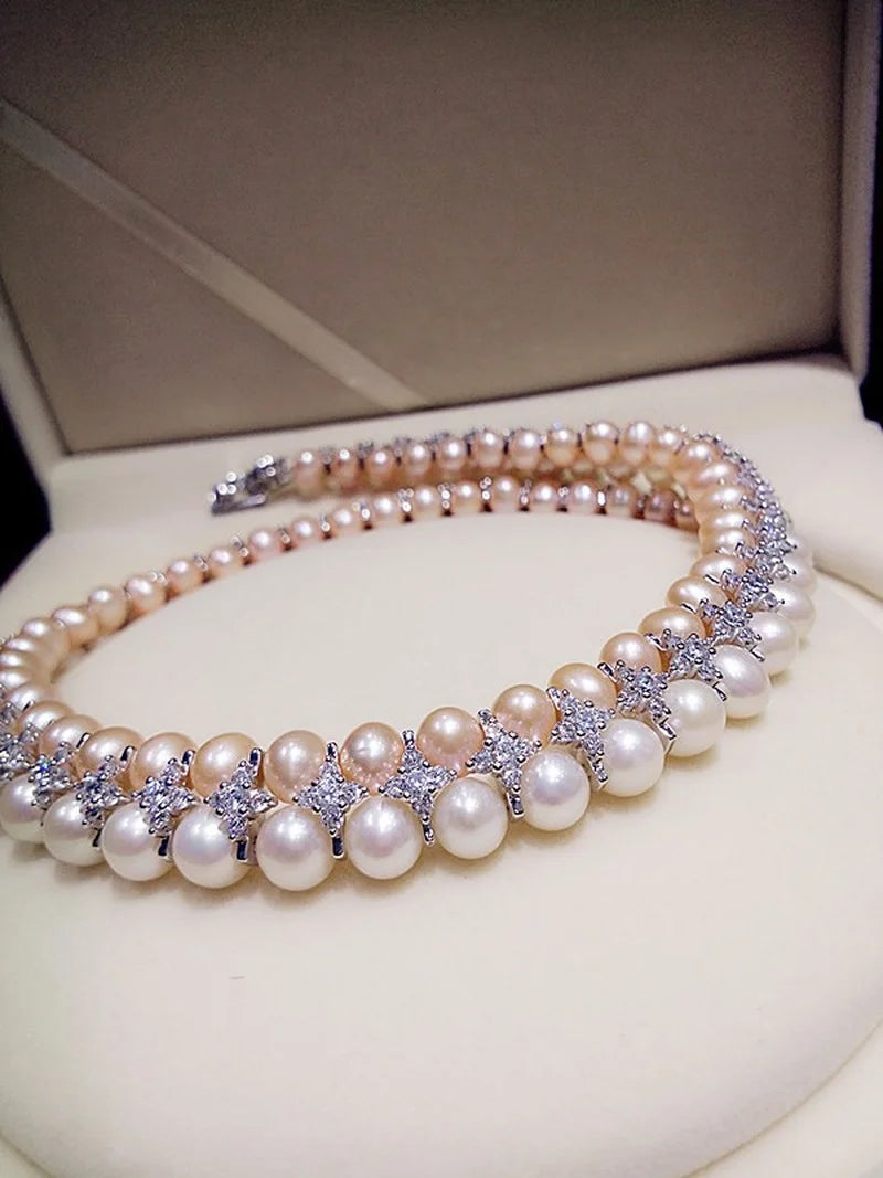 Double Strands South Sea White Pink Lavender Necklace Bracelets Sets