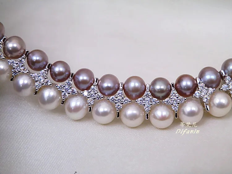 Double Strands South Sea White Pink Lavender Necklace Bracelets Sets