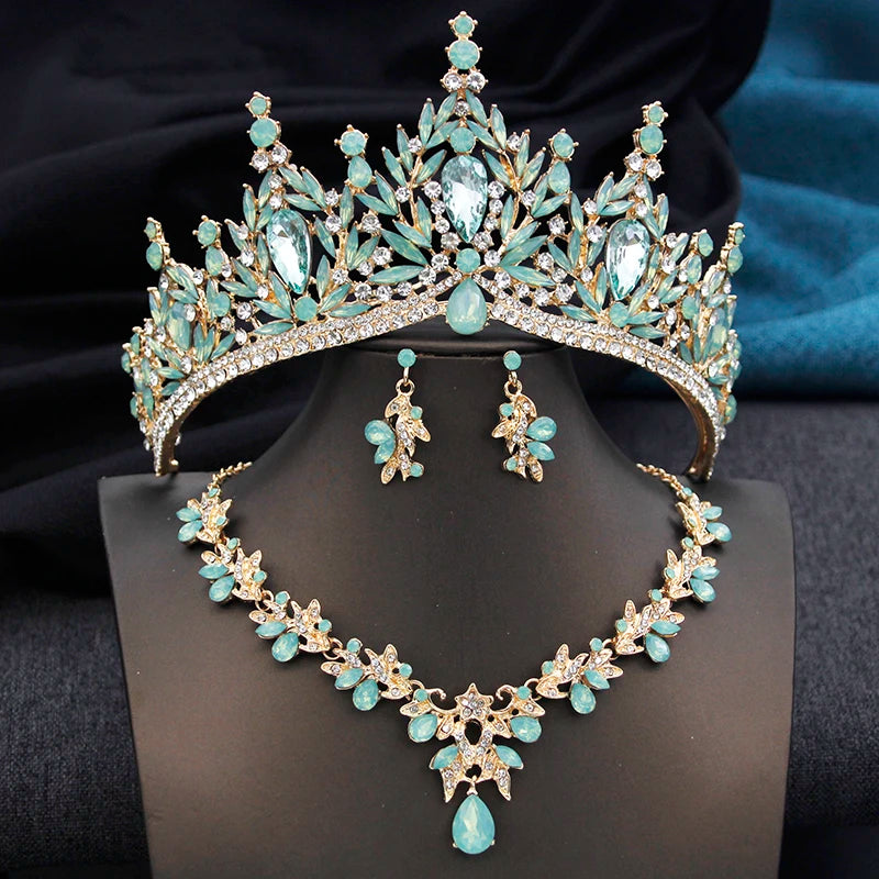Luxury Sapphire Jewerly Set Royal Tiara, Necklace & Earrings - Bridal Crow