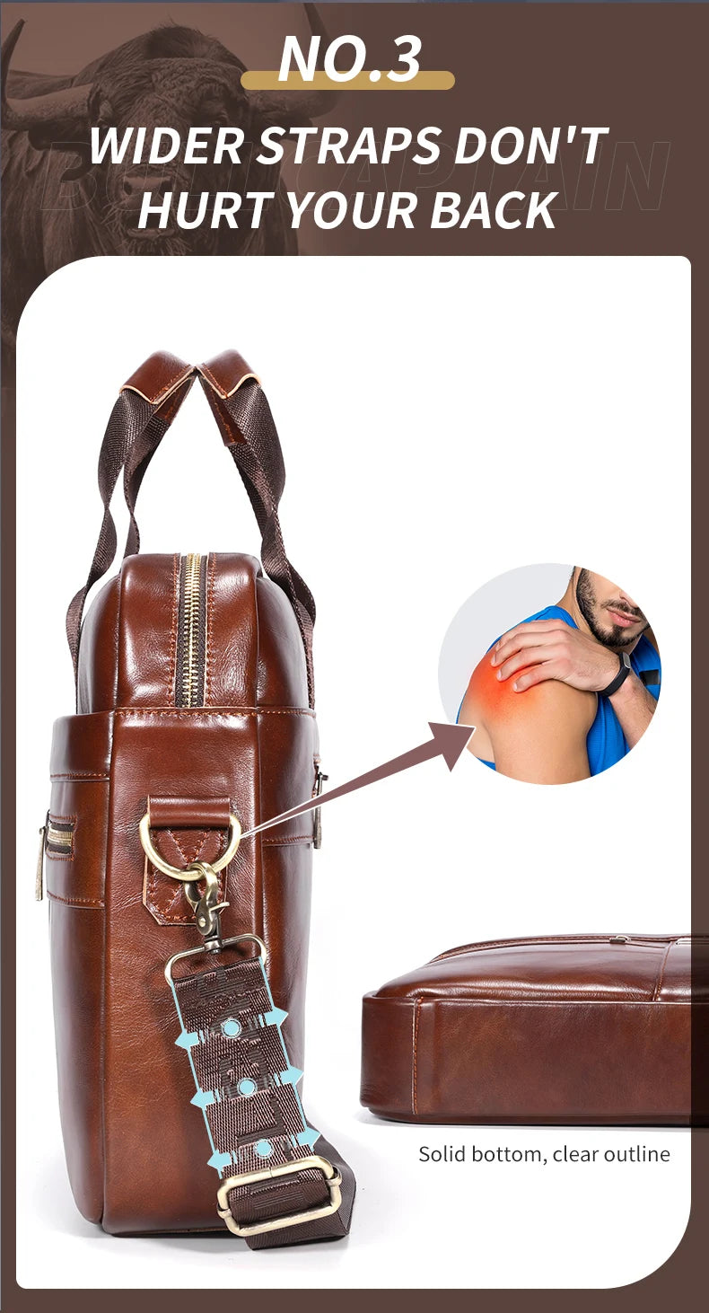 BULLCAPTAIN Leather Laptop Bag