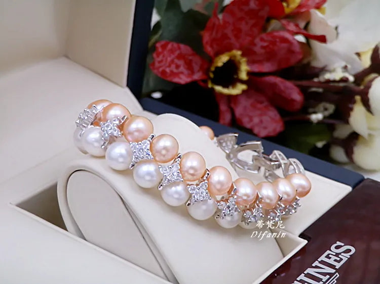 Double Strands South Sea White Pink Lavender Necklace Bracelets Sets