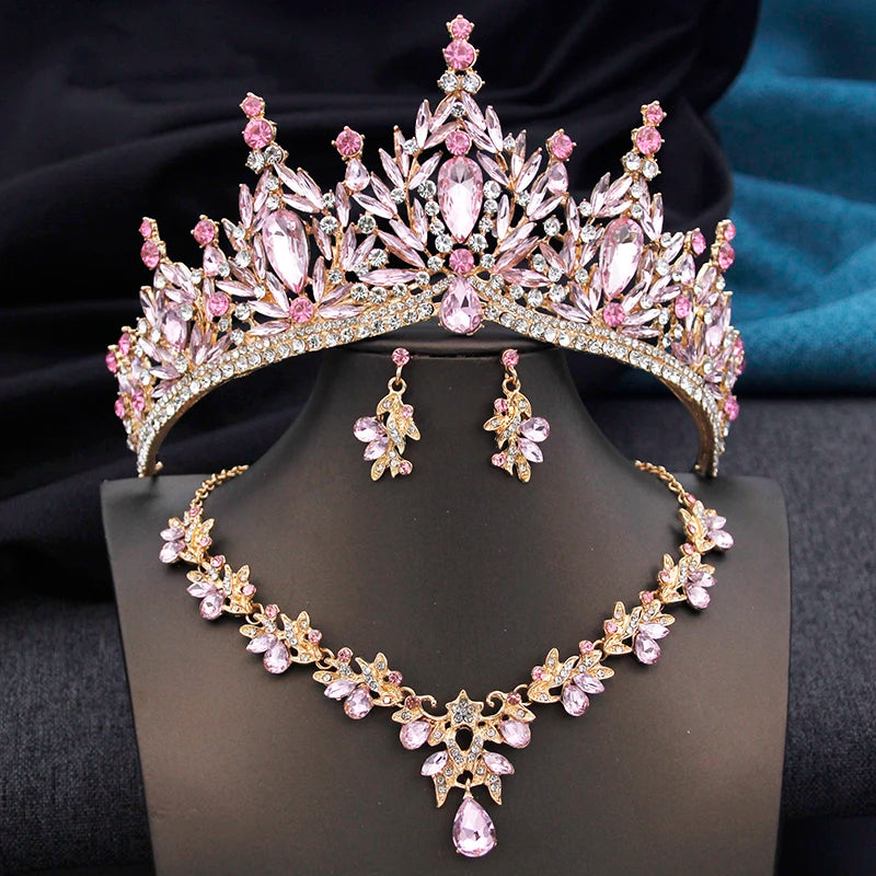 Luxury Sapphire Jewerly Set Royal Tiara, Necklace & Earrings - Bridal Crow